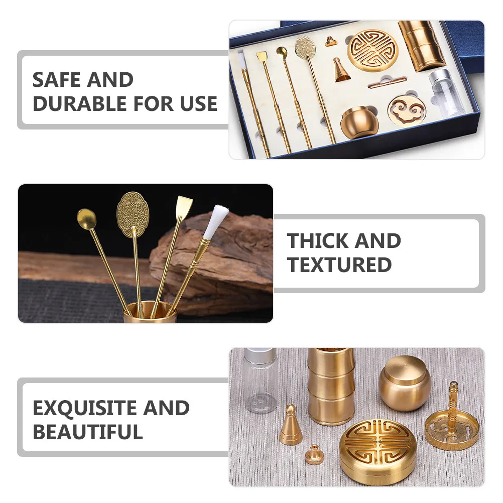 1Set Brass Incense Making Set Powder Cone Mold Tools Spoon Shovel Brush High Temperature Resistant for Meditation Yoga Spa