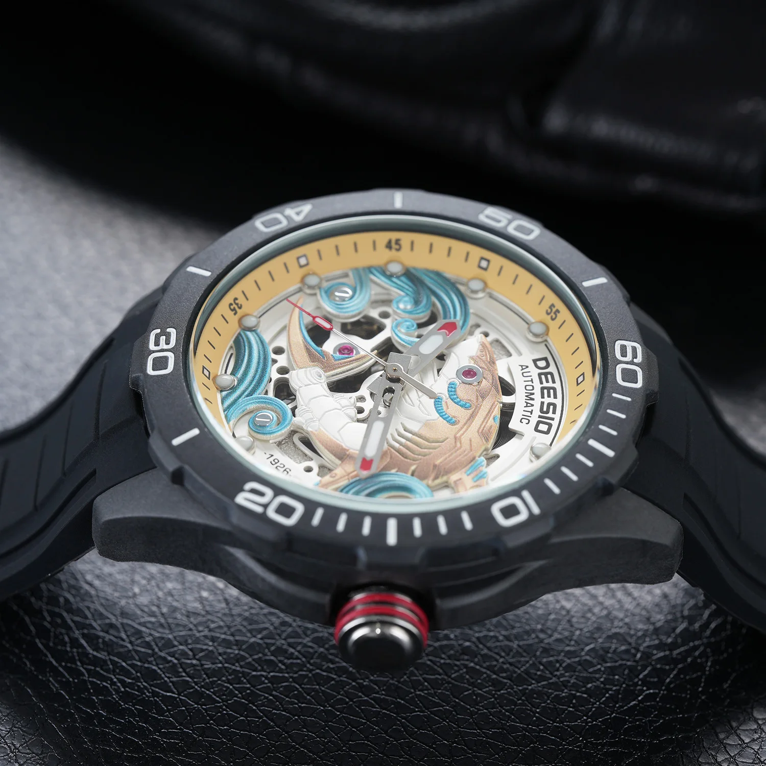 Deesio Luxury Men's Automatic Mechanical Watch |Upgrade Carbon Fiber Case Lightweight + 3D Relief Dial, Luminous Hands & 100M/10ATM Waterproof | Silicone Strap | Casual Sport to Business Fashion | Unique Skeleton Design, Perfect Gift for Him/Boyfriend
