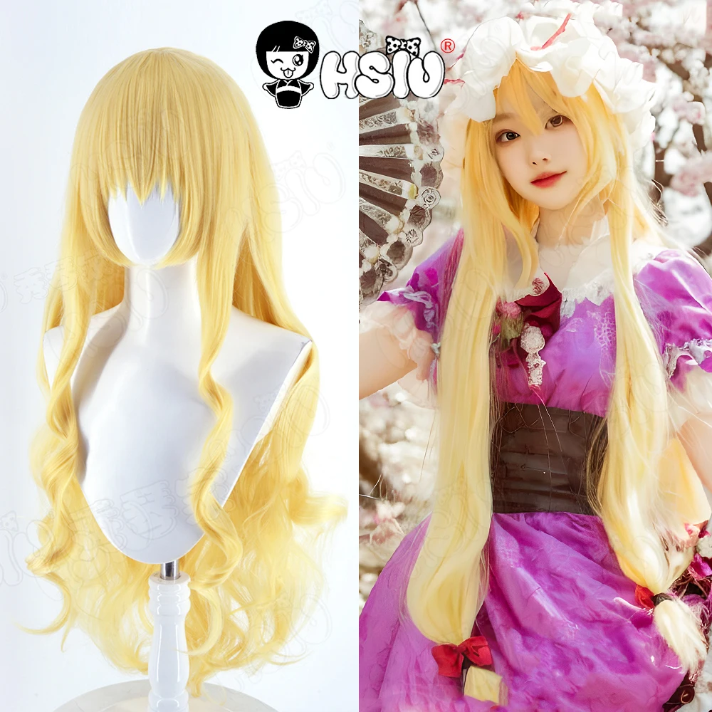 

Yakumo Yukari Cosplay Wig HSIU 80CM Long blonde curly hair Synthetic Wig+Wig cap Game Touhou Project Yakumo Yukari Cosplay
