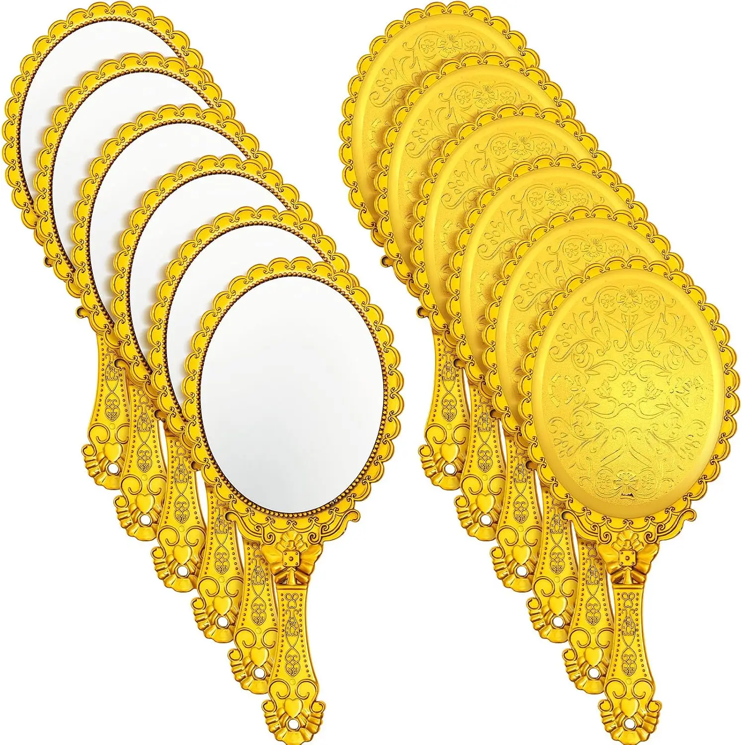

12 Pcs Vintage Handheld Mirror, 9.8" L x 4.5" W Small Gold Embossed Portable Princess Mirror for Classroom Kids Princess