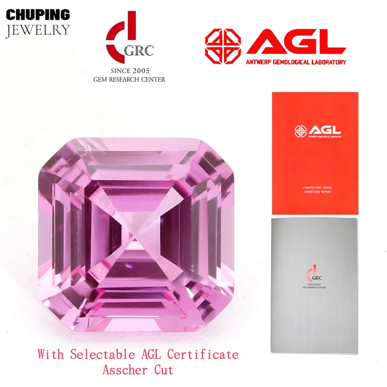 

Lab Grown Pink Sapphire Asscher Cut Loose Gemstone Flame Melted Provide Selectable AGL Certificate For Jewelry Making Or Design