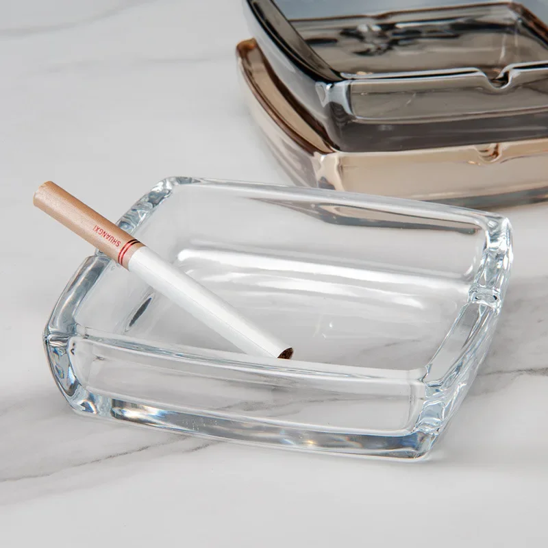 Classic Square Crystal Glass Ashtray for Men and Women, Transparent Smoke Cup, Creative Home Bar, Living Room, Simple Factories