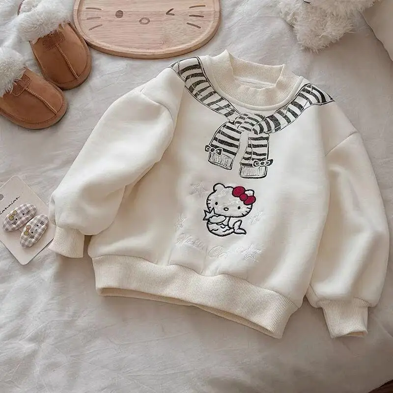 

Sanrio Hello Kitty Kawaii Sweatshirt Girls Cartoon Print Fleece Warm Top Cute Thickened Winter Children's Casual Clothing