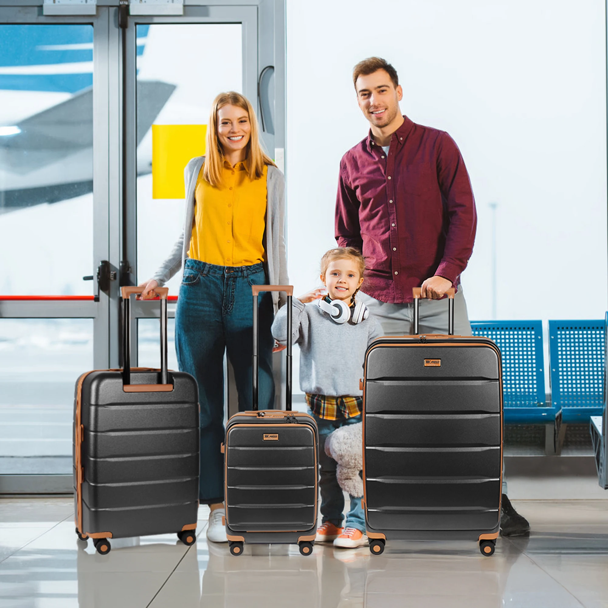 3-Piece Sets Front Opening Luggage sets Expandable Hardshell Suitcase set w/TSA Lock Hardside Carry-On Luggage with Laptop