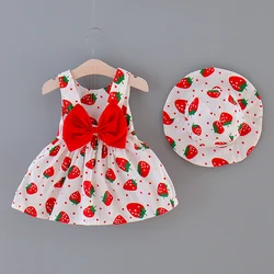 Summer Children's Dress Cotton Bow Sleeveless Girl Dress 0-3 Year Old Strawberry Print Baby Dress