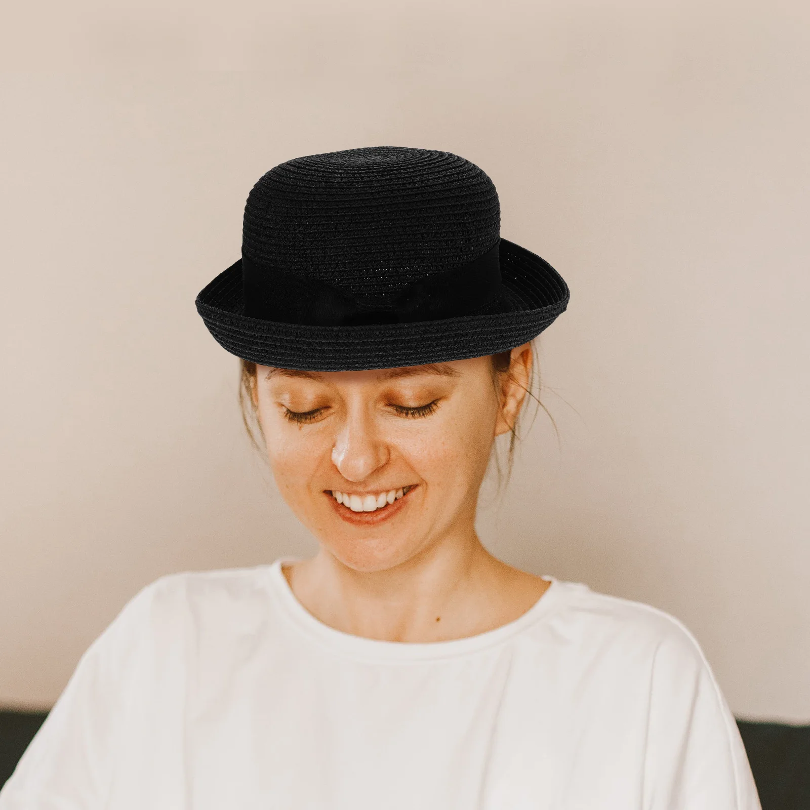 

Dome Hat Bowler Beach Cap Cloche Sun Hat Summer Straw Women Girls Red Free Size Foldable Design
