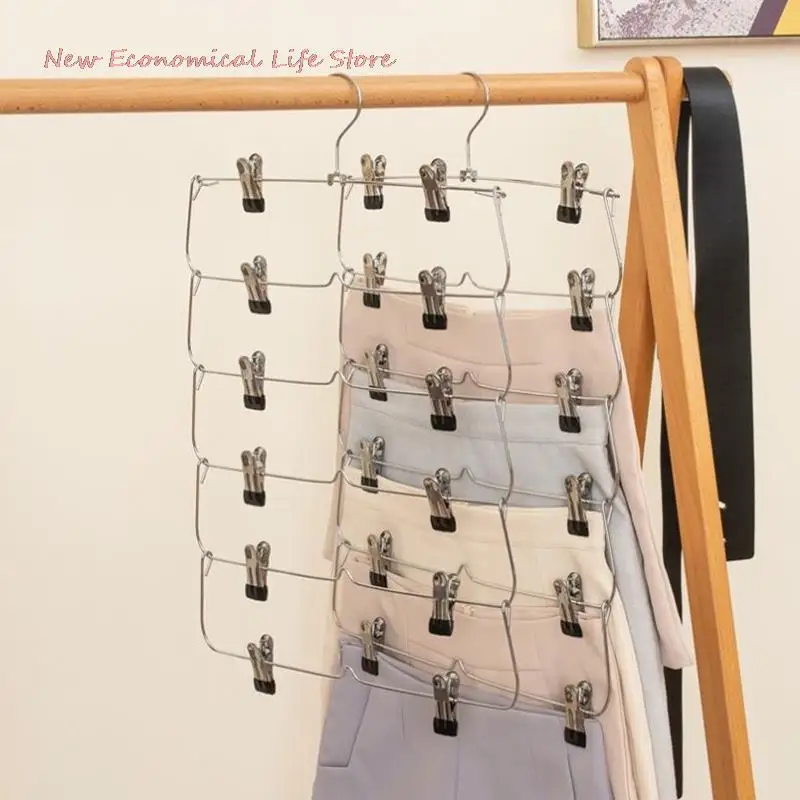 4/6-Tier Skirt Pants Shorts Hangers with Adjustable Clips Space Saving No Slip 12 Clothing Storage Metal Rack