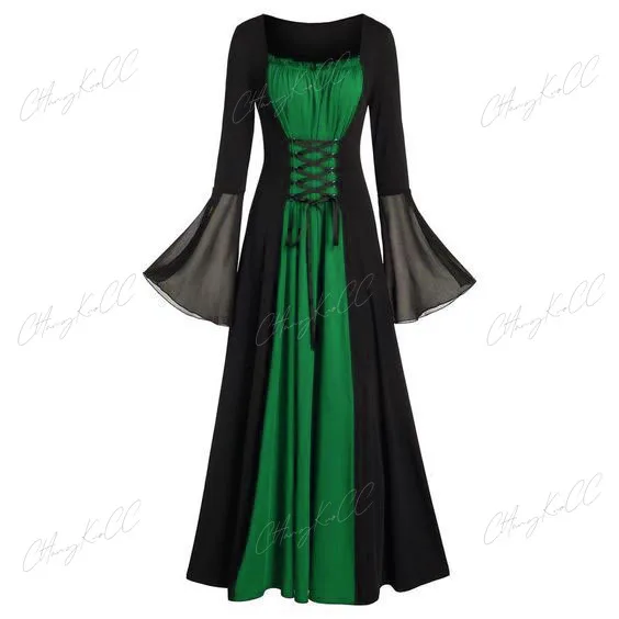 Halloween Medieval Renaissance Vampire Dress for Women Vintage Cosplay Pirate Costume Witch Carnival Dress Up Party