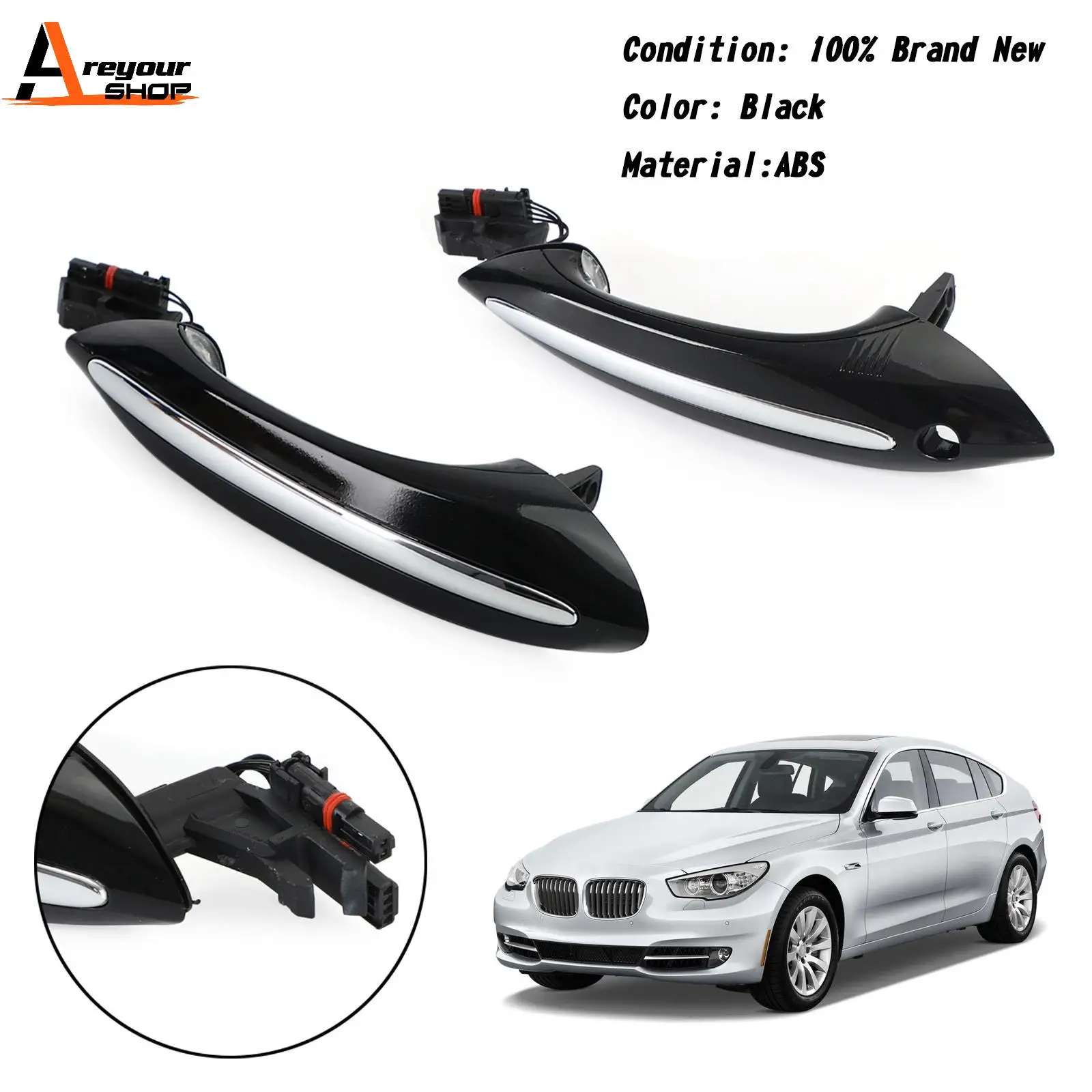 

Areyourshop Black Exterior Left+Right Door Handle For BMW F10 F01 51217231931 51217231934 Car Auto Parts