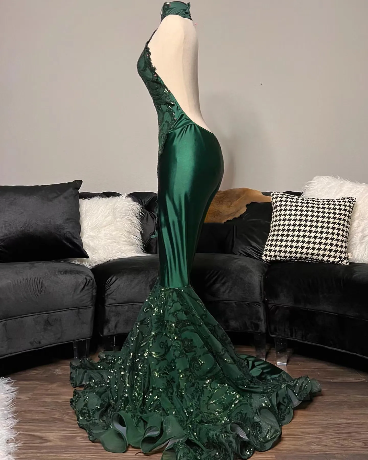 Luxury Emerald Evening Dresses Green Sequined Glitter Elegant Party Gowns Long Mermaid Formal Prom Dress Customized