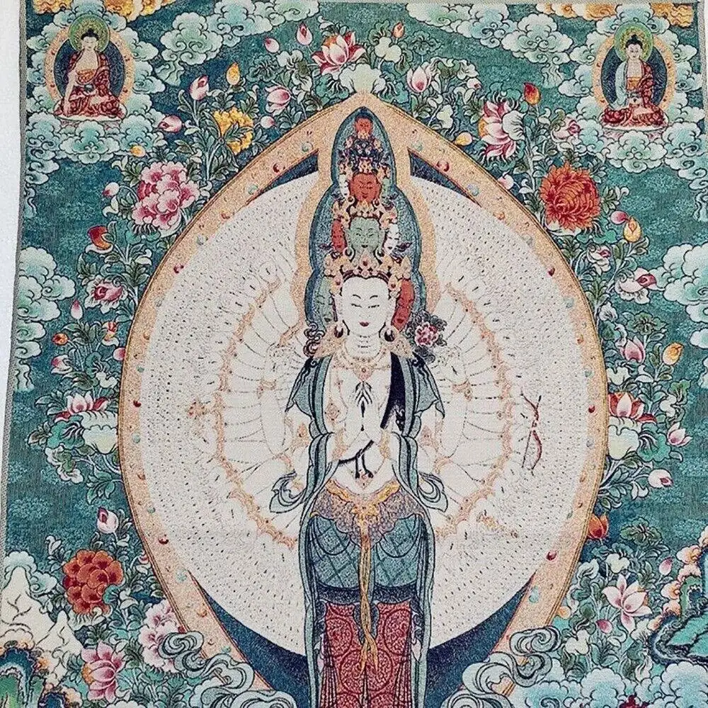 Buddhist Thousand-Armed Avalokitesvara Buddha Statue Thangka Silk Painting