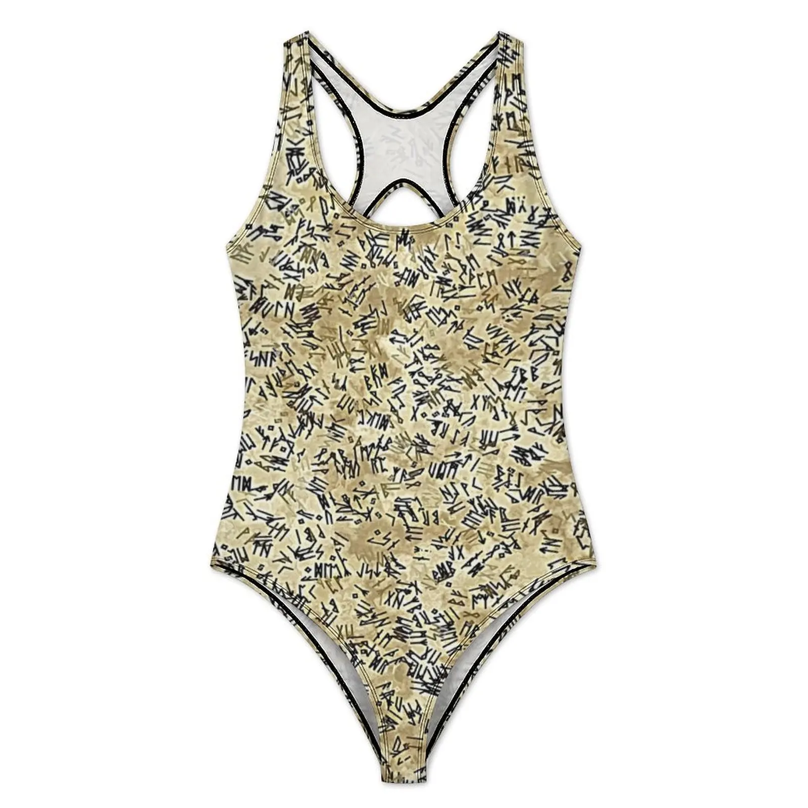 Abstract Letters Print Swimsuit Sexy Endless Chatter One Piece Swimwear Push Up Bodysuit Trend Vacation Bath Beach Wear