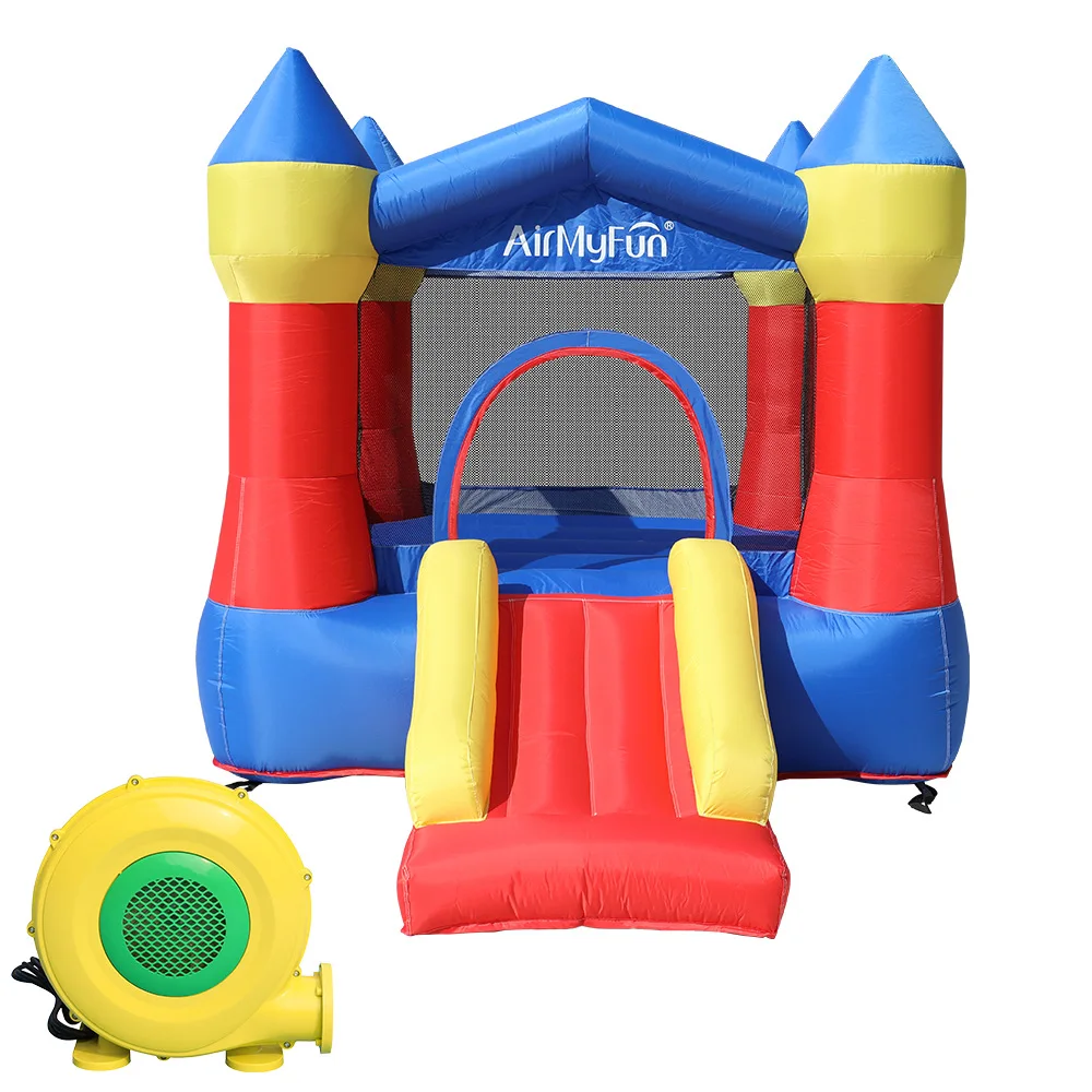 AMF |   Castello gonfiabile per bambini con casa di rimbalzo gonfiabile con scivolo, regalo per feste per bambini, castello gonfiabile per interni, include ventilatore