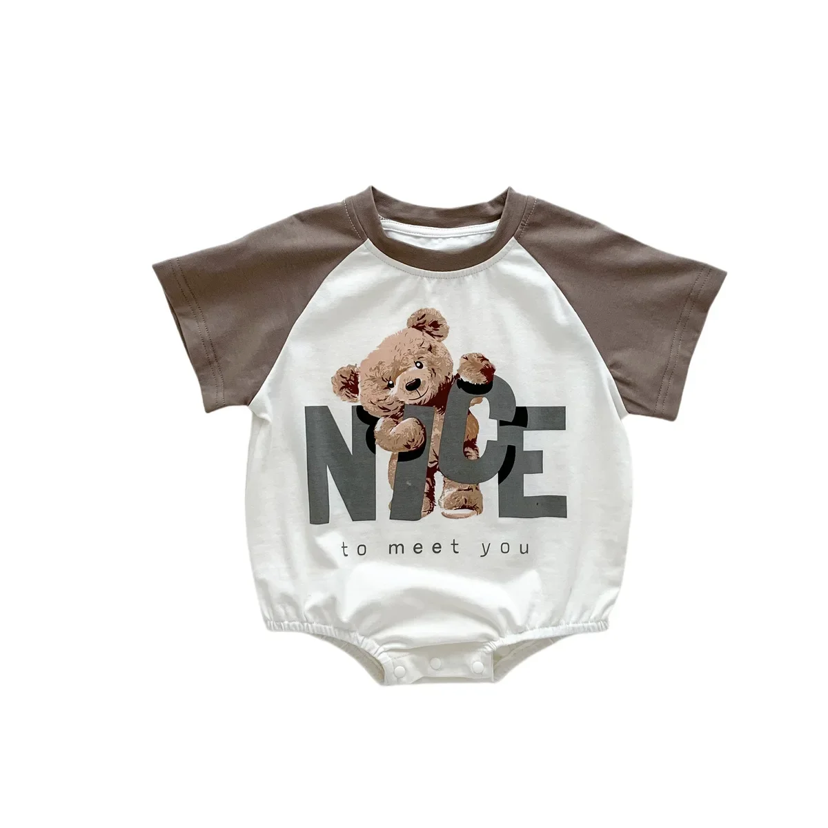 2024 Soft Comfortable Clothing Summer Infant Baby Boy Short Sleeve Patch Print Bear Letter Cotton Outfits Kids Toddler Jumpsuits