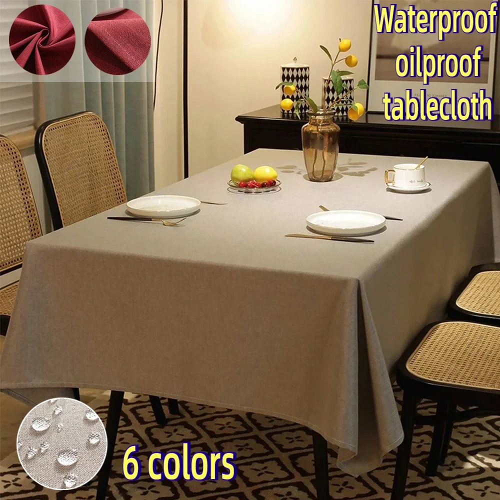 

Waterproof Oilproof Kitchen Dining Tablecloth Solid Color Rectangle Tablecloth Cover Mat Oilcloth Antifouling Home Decoration