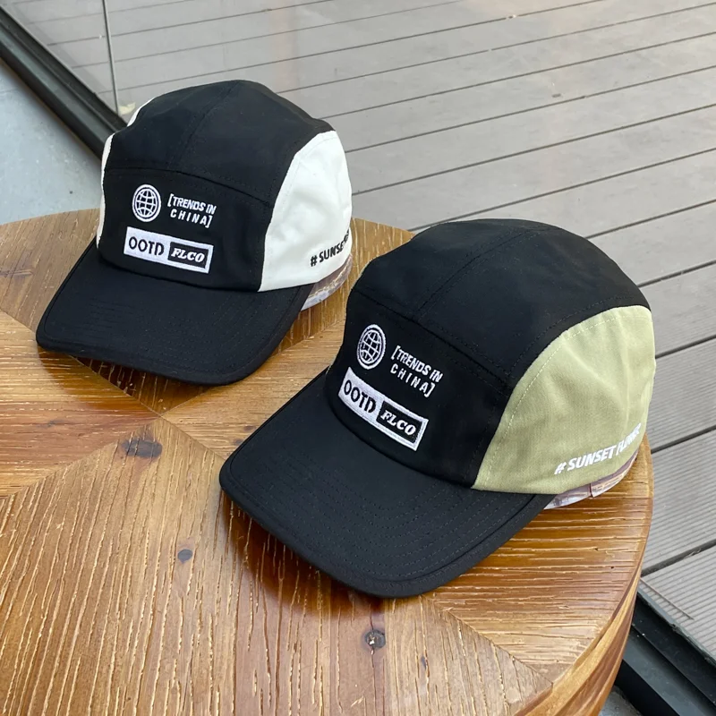 

South Korea Color Matching 5 Panel Short Brim Baseball Hat Women Soft Top Letter Embroidery Street Fashion Golf Baseball Sun Cap