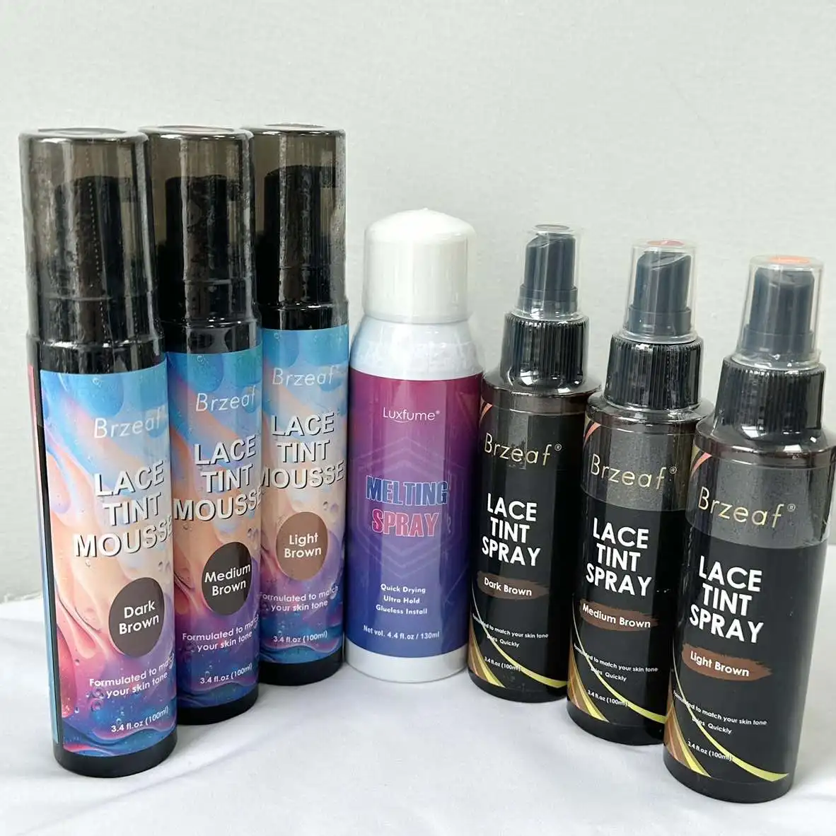 

Melting Spray for Lace Wigs Original Tint Spray for Lace Wig Lace Tint Mousse for Lace Wig Lace Glue Wax Edge Control Gels Brush