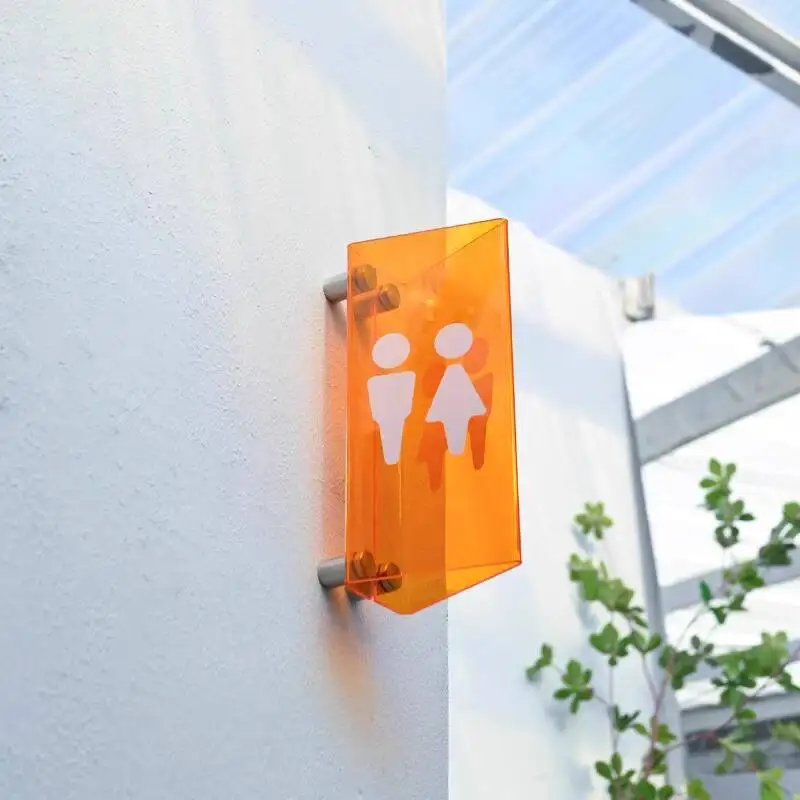창의적인 컬러풀 아크릴 남녀 공용 화장실 따뜻함 알림 표지 삼각형 측면 걸이형 양면 화장실 문 표지
