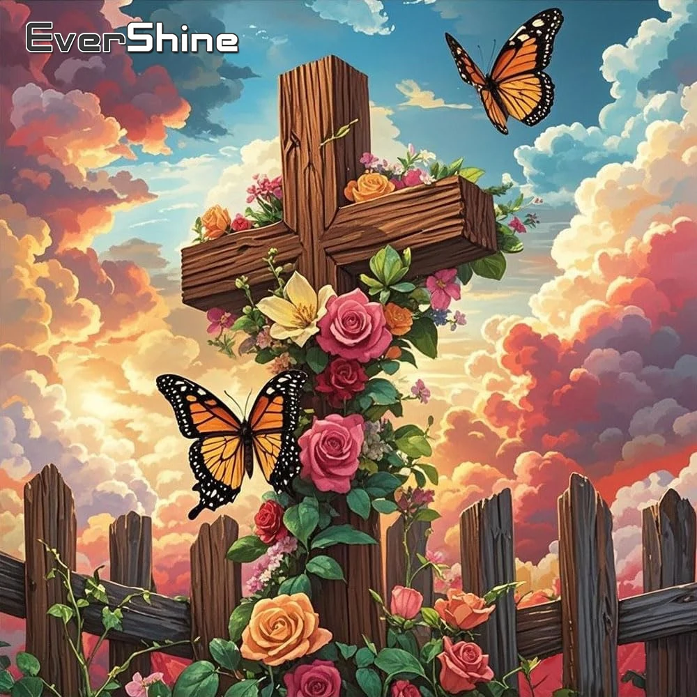 Evershine Vollquadrat Rund Diamant Stickerei Kreuz DIY Malerei Blumenmuster für Erwachsene Anfänger Mosaik Schmetterling Wandkunst