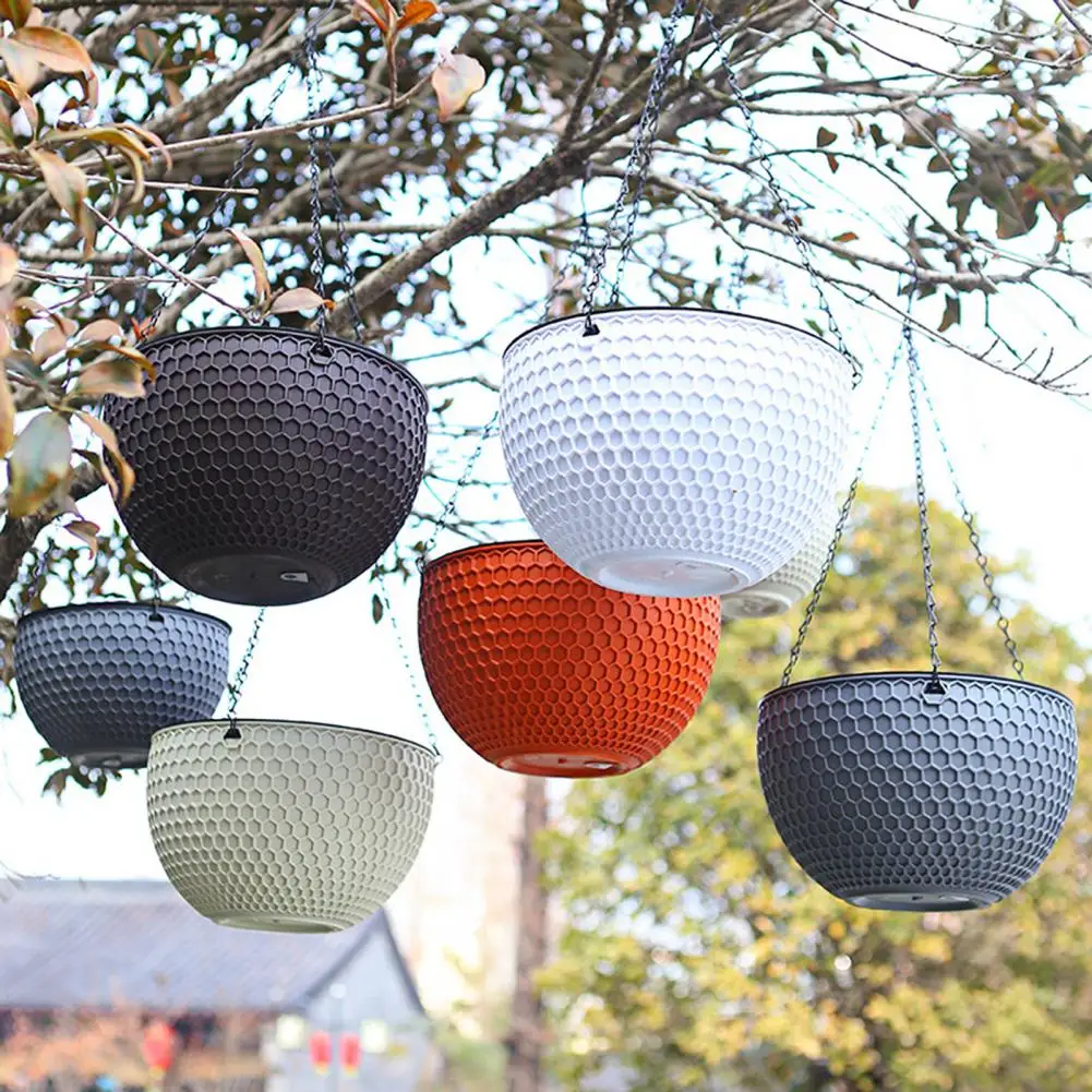 3 Sizes Hanging Honeycomb Flower Pot Hanging Chain Flower Basket Double Layer Plant Pot Self Water Absorption Plant Hanger