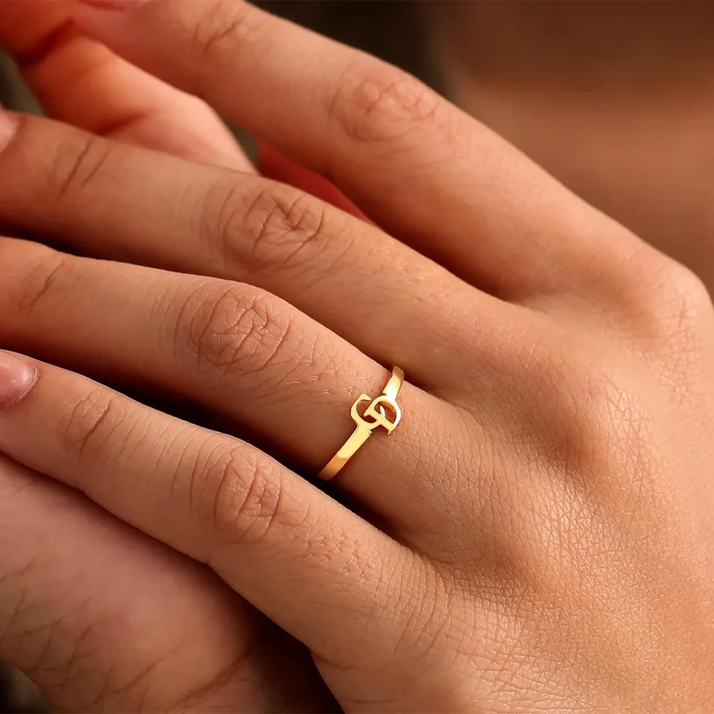 Custom Double Initial Ring Couple Initials Rings Personalized Letter Dainty Stackable Jewelry Anniversary Gifts for Her Mom Gift