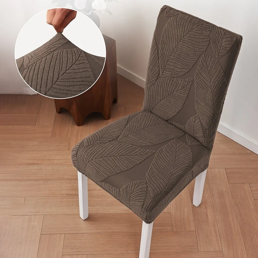 Full Cover Stretch Dining Chair Cover Woven Scratch Proof Elastic Chair Cover 3D Leaf Washable Fabric Chair Slipcover
