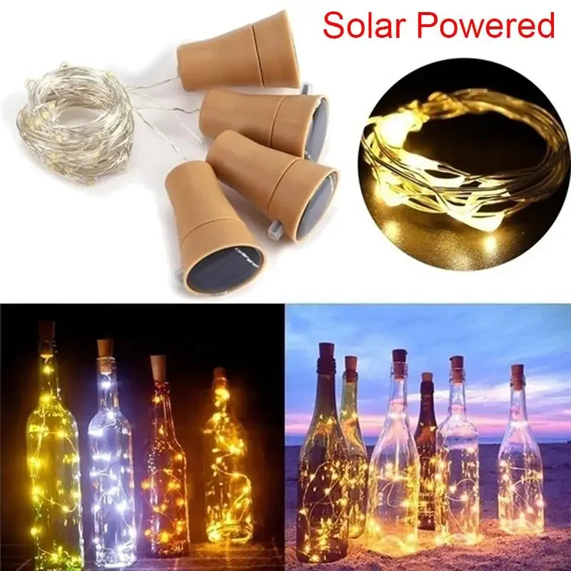 10pcs Solar Wine Bottle String Light 20LEDs Solar Copper Wire Fairy Lights Cork Shape Christmas Lamp Wedding Party Garden Decor