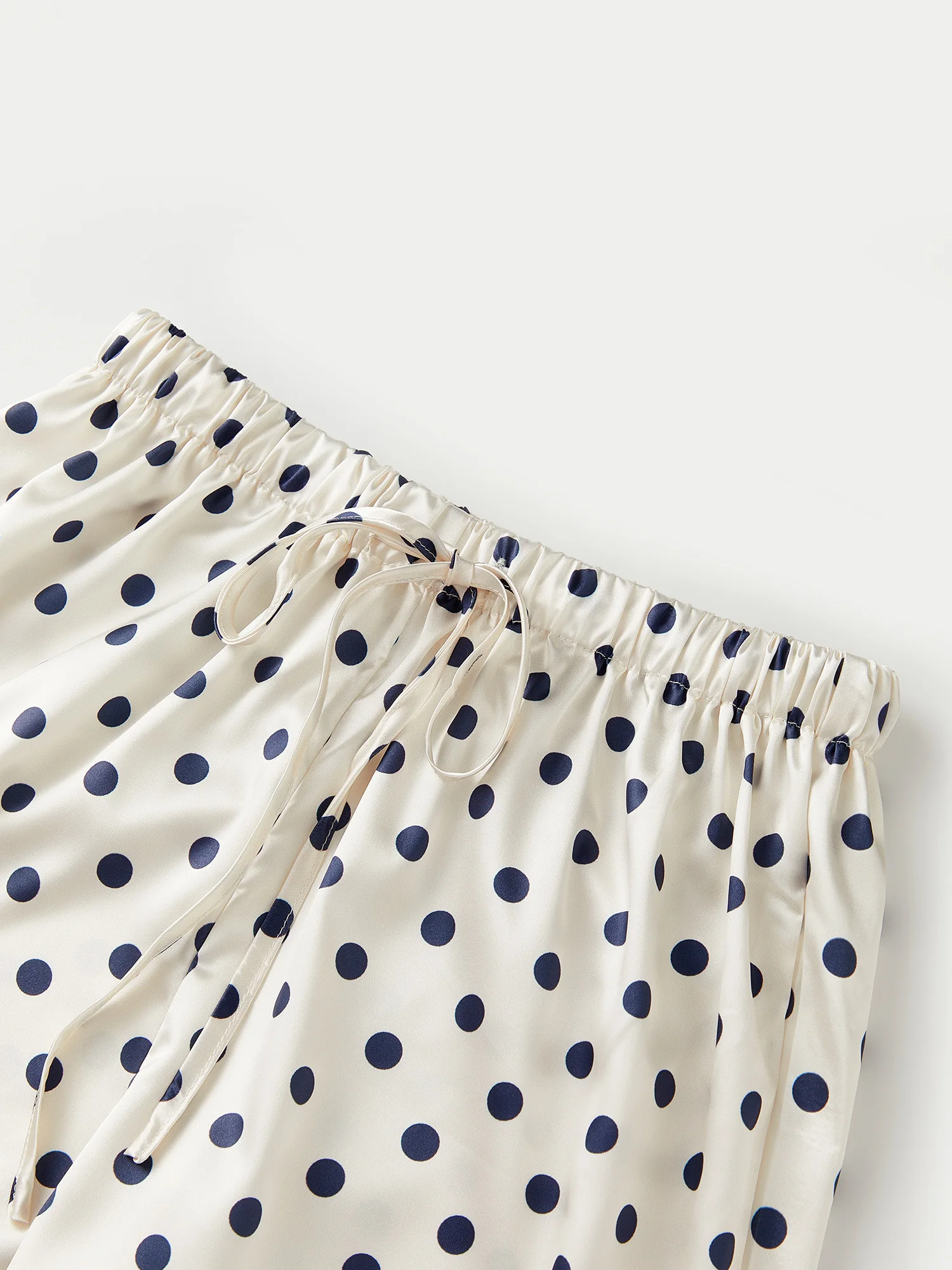 

Women s 2-Piece Pajama Set featuring Long Sleeve Lapel V Neck Button Down Polka Dot Top and Drawstring Elastic Pants for