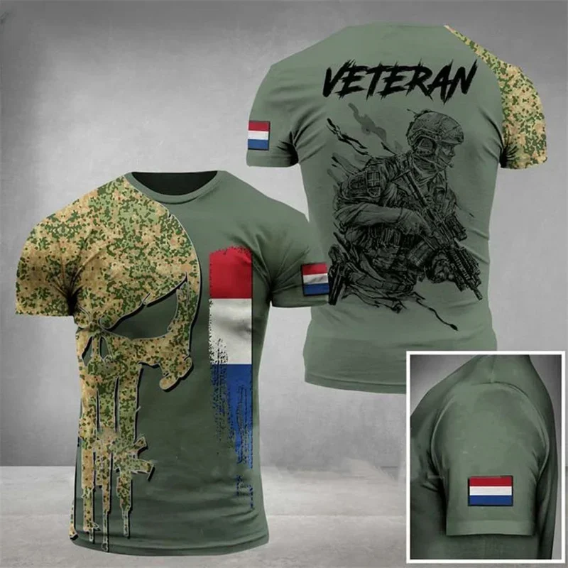 French flag men's T-shirt, clothing, quick-drying top, French emblem totem T-shirt, 3D forest camouflage short-sleeved T-shirt
