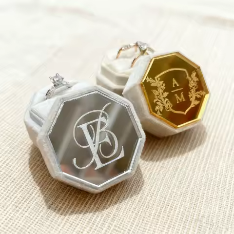Personalised Acrylic Topper Velvet Ring Box Wedding Octogon Ring Box Engagement Proposal Idea Double/Triple Slots Ring Holder