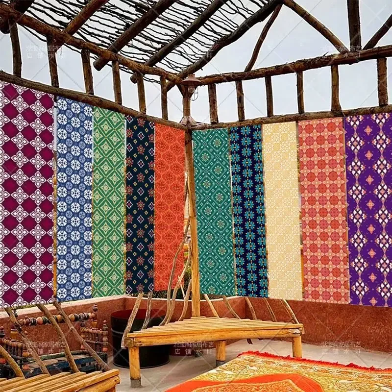 VIKAMA Boho Geometric Pattern Hanging Curtain Ethnic Tribal Floral Fabric Door Drape for Entryway Home Decor