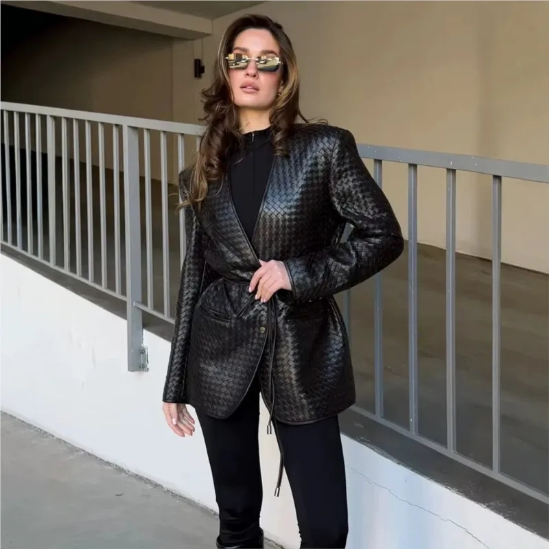 Women's Artificial Leather Sports Jacket Casual Suit Jacket Slim Fit Black PU Leather Jacket Women's Streetwear Jacket