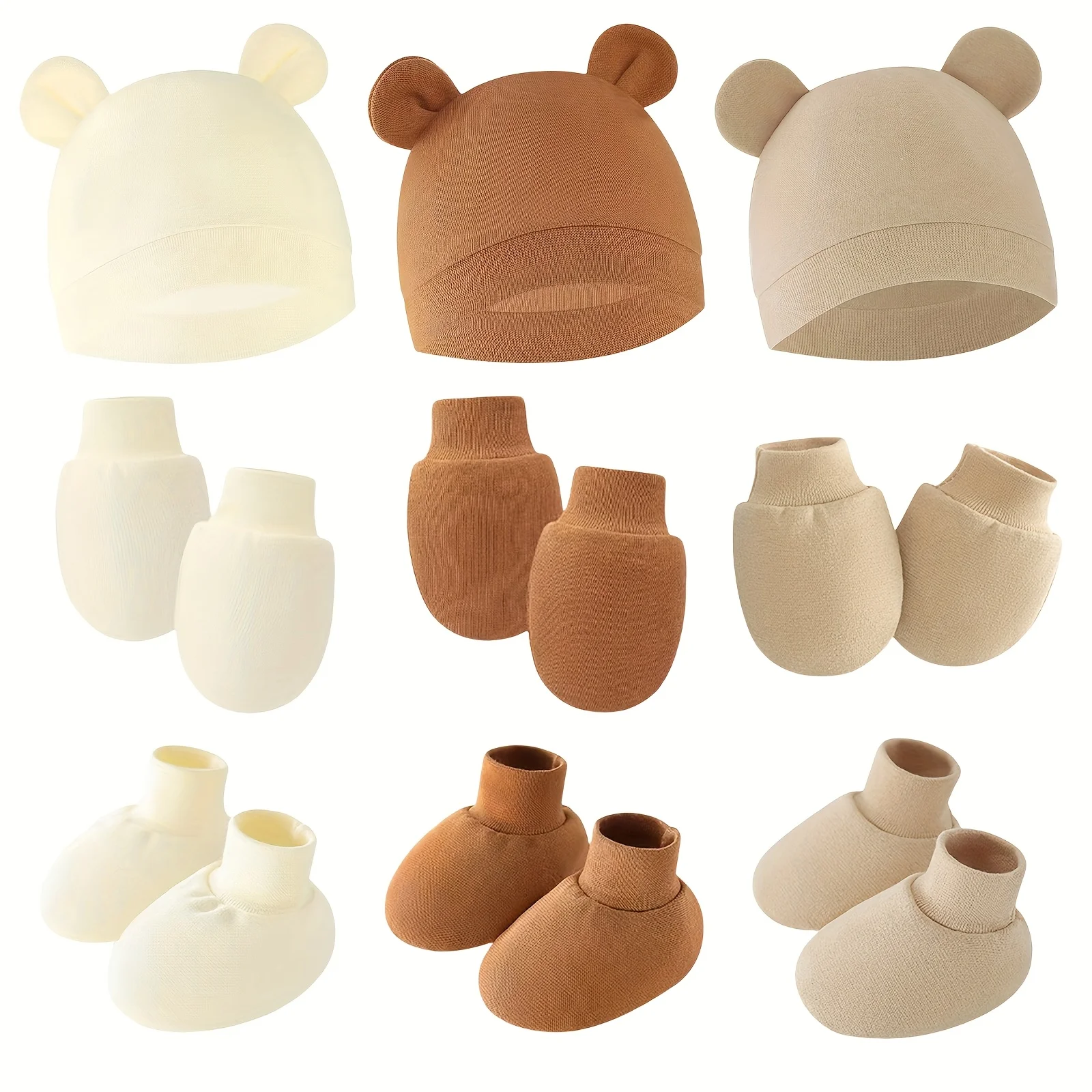 

3-Piece Baby Set: Soft Beanies, Anti-Scratch Mittens & Socks, All-Season Everyday Wear in Assorted Colors