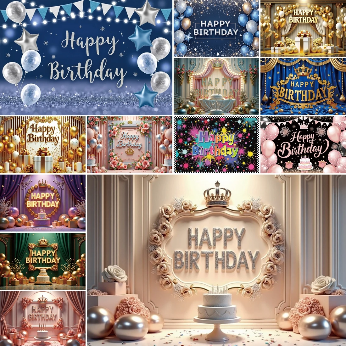 

MOON.QG Birthday Banner Cake Gifts Balloon Adult Photobooth Backdrops For Photography Accessories Decorations Backgrounds Poster