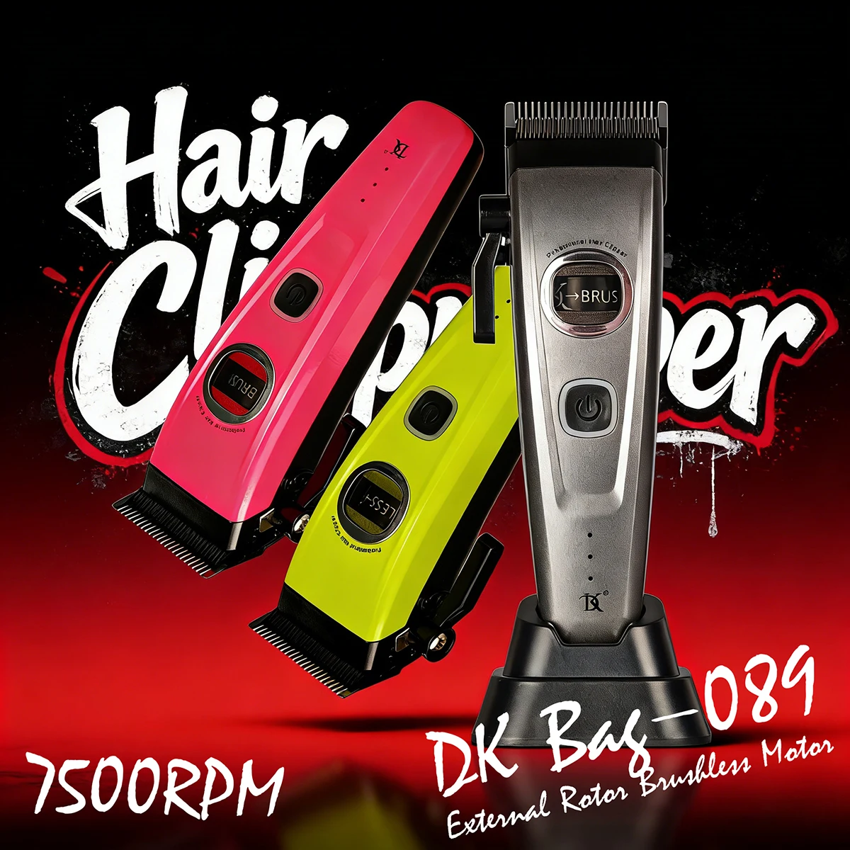 

External Rotor 7500RPM Brushless Motor Professional Electric Hair Clipper DK-089 Hair Trimmer DLC Blade with Base Barber shop