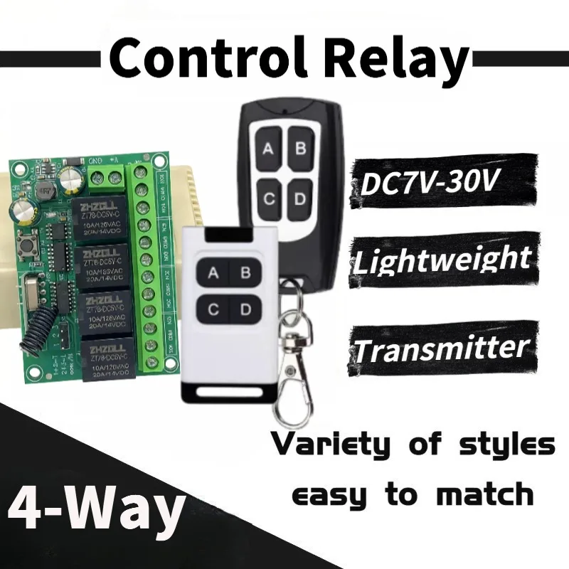 

Universal Wireless Remote Control Switch DC 12V 4CH Relay Receiver Module With 4 Channel RF 433 Mhz Transmitter Electronic Lock