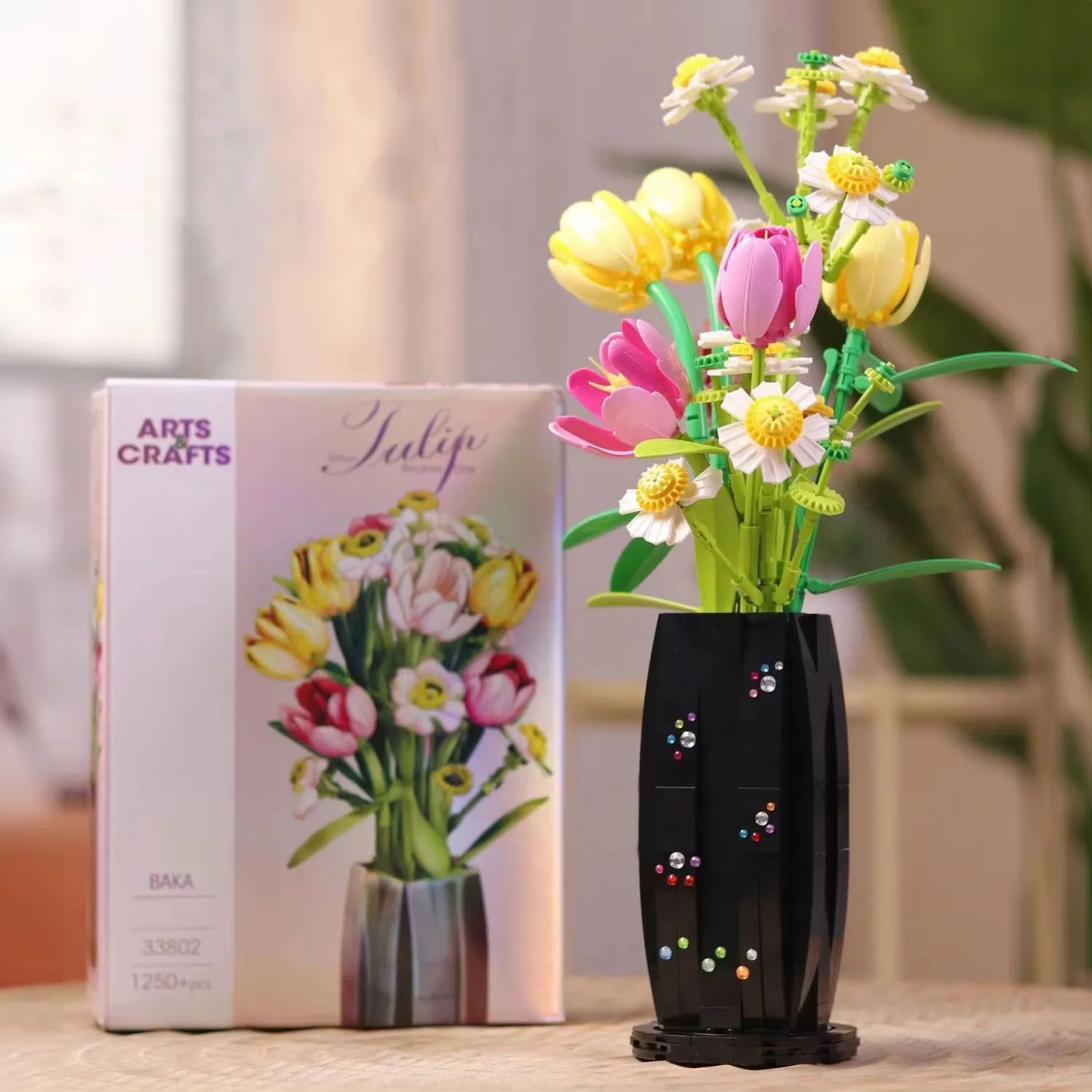 1250PCS Tulip Bouquet Building Blocks Flower Eternal Flower Vase Model Bricks Home Decoration DIY Toys Girls Romantic Gifts