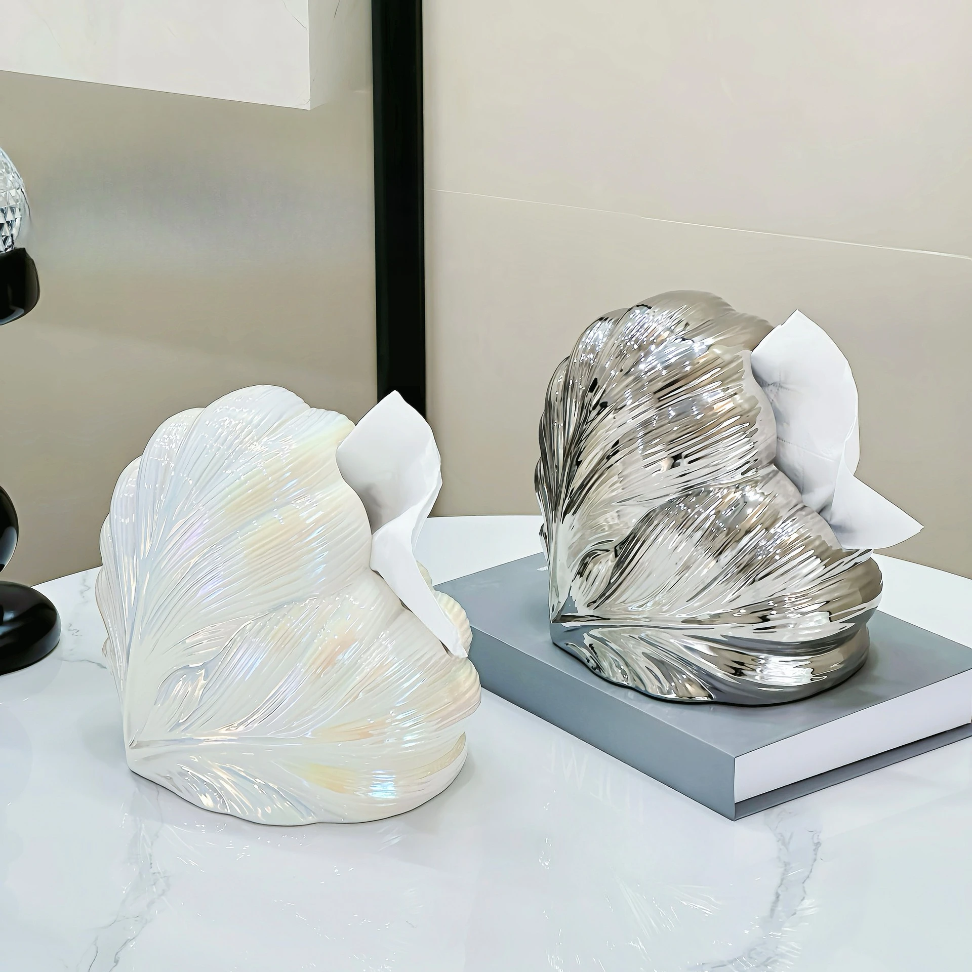 Light Luxury Feather Tissue Box, Living Room Coffee Table Pumping Carton, Creative Napkin Storage Box Ornament