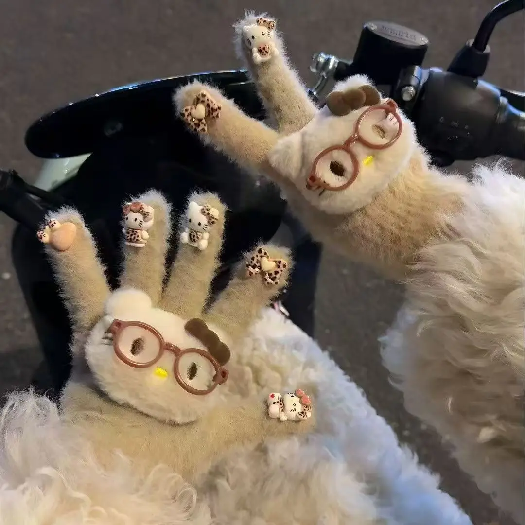 

Kawaii Sanrio Hello Kitty Maillard Gloves Cute Leopard Pattern Warm Girl's Heart Winter Cold Gloves Girl Gift