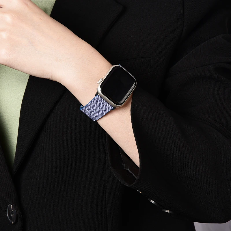 حزام ساعة مغناطيسي لساعة أبل الترا 44 مللي متر 45 مللي متر 49 مللي متر سوار من الجلد حزام موجة المياه نمط الدنيم لسلسلة iWatch 9 7 8