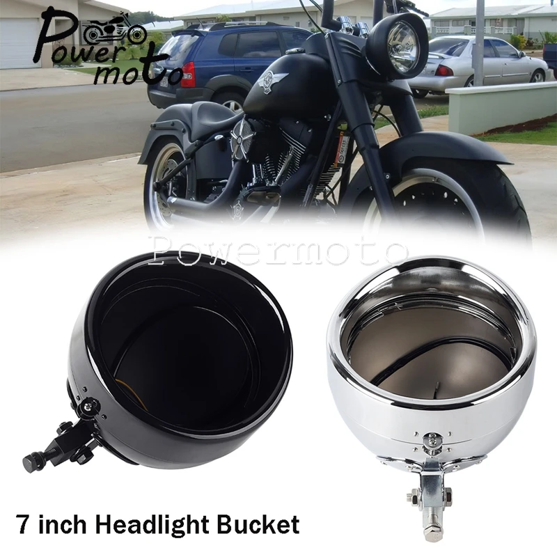 

Chrome Steel Motorcycle 7'' Retro Headlight Housing Headlamps Shell Universal For Harley Softail Heritage Fat Boy Dyna Sporster