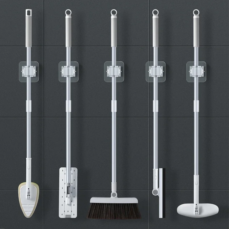Upgraded Mop Holder Hook Punch‑Free Wall Mount Mop Broom Clip Strong Load Bearing Adhesive Storage Rack for Home Bathroom Us
