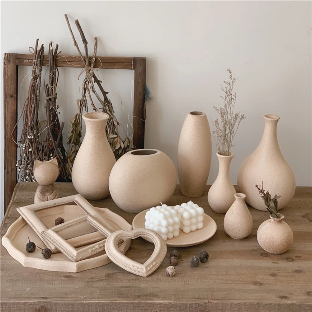 

Wooden Flower Vase Retro Home Decor Artistic Bottle Clay Rustic Plant Pot DIY Creative Chic Fashion Ornament