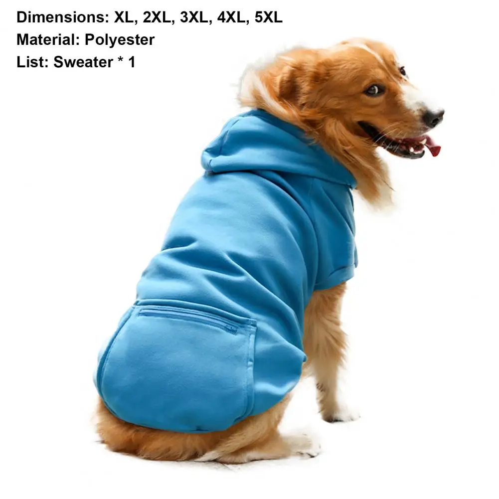 Dog Hoodie Sweatshirt Back Pocket Warm Outdoor Dog Sweater With Hat And Leash Hole With Drawstring Cotton Clothing For Large Dog