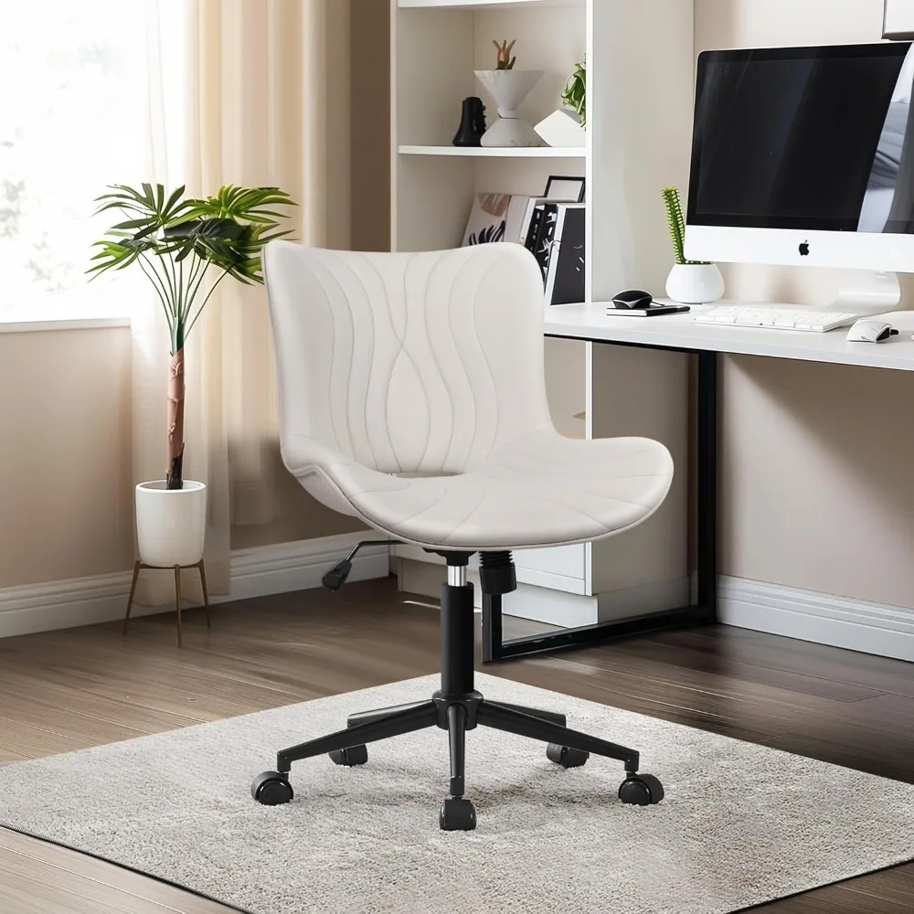 

Office Chair, Armless Desk Chair with Wheels, Ergonomic Comfy Home Office Computer Task Chairs, Faux Leather Padded Cute Vanity