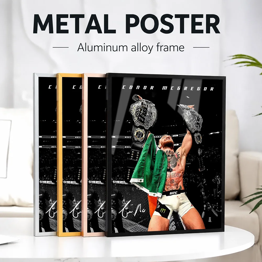 Conor McGregor Holding Championship Belts Framed Metal Print Personalized Photo Dramatic Victory Style Wall Art For Locker Room