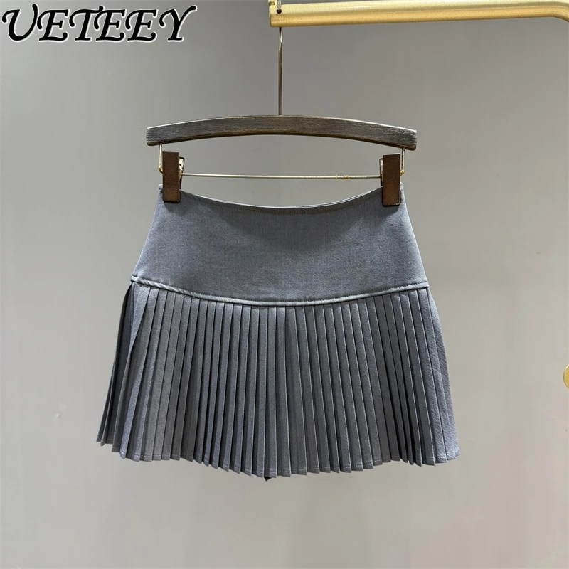 Falda corta plisada de traje gris para mujer primavera y verano
