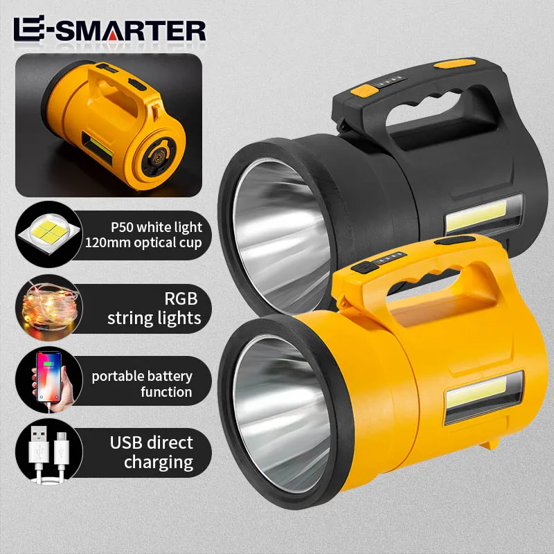 Searchlight Waterproof Outdoor With Colorful Strip Led Light High-Power Long-Range Multi-Function Portable Lamp with USB