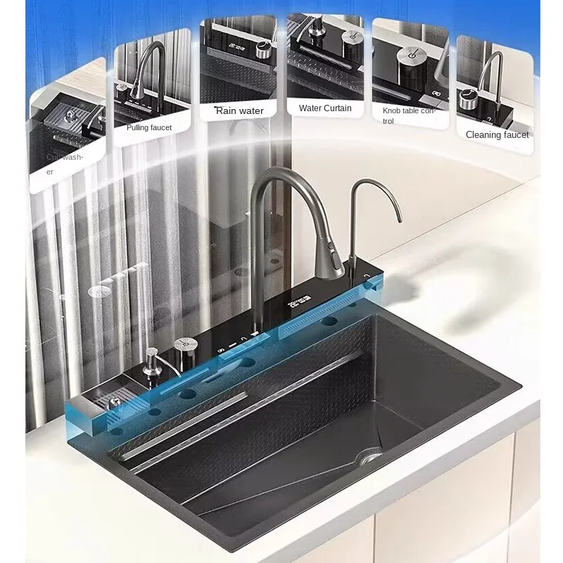 750*460mm Modern Multifunctional nano Large Sink Integrated Digital Display Faucet Set with Soap Dispenser Cup Washer