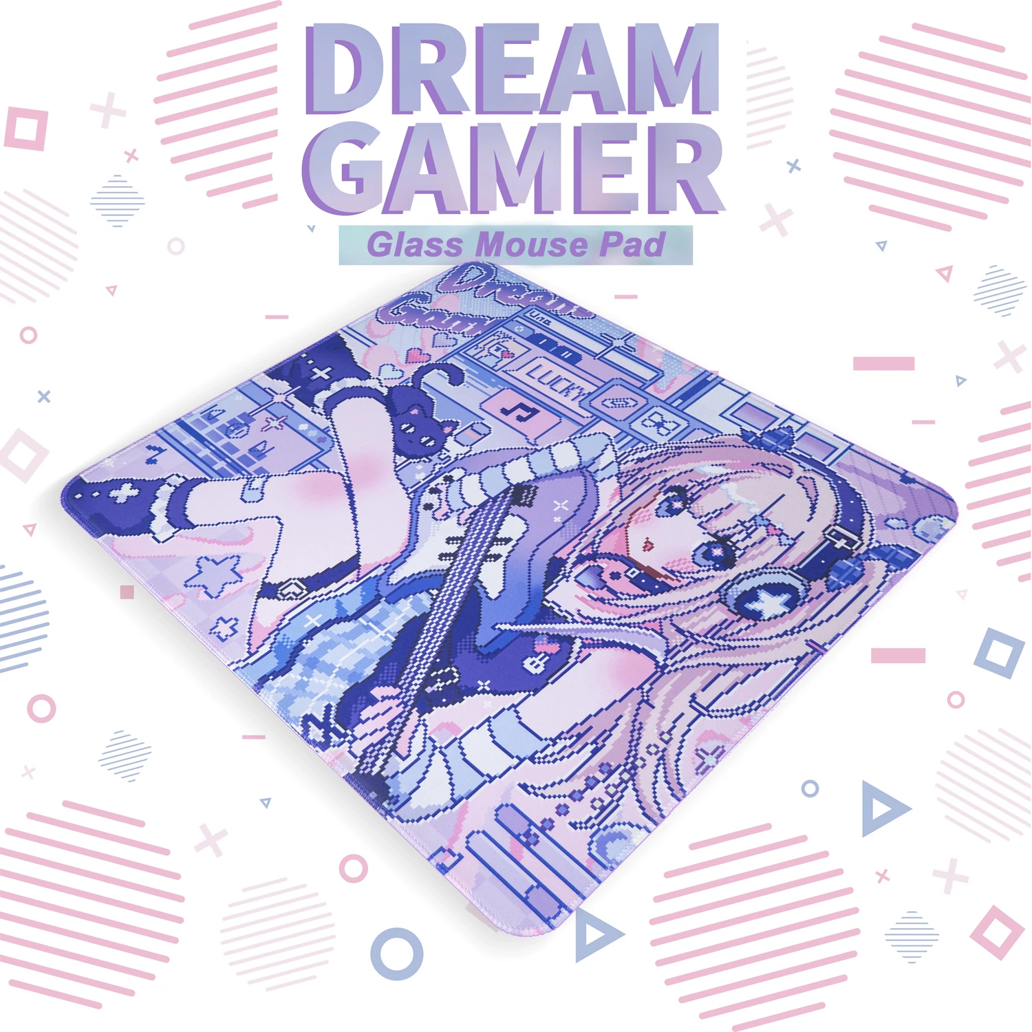 

Pixel Art Y2K Guitar Girl Kawaii Glass Gaming Mouse Pad — твердая закаленная фотоэлектрическая поверхность XXL для FPS eSports и офисного использования